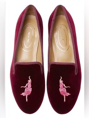 Journey West Burgundy Velvet Embroidered Dancer Smoking Loafers Women’s 8M NWOB